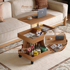 English Elm Small Rolling Coffee Table with Rotating Top Two Tier Shelf for Living Room Bedroom W1445P513973