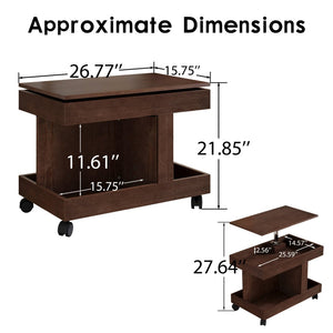 English Elm Small Rolling Coffee Table with Rotating Top Two Tier Shelf for Living Room Bedroom Walnut Brown W1445P513974