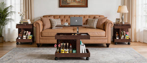 English Elm Small Rolling Coffee Table with Rotating Top Two Tier Shelf for Living Room Bedroom Walnut Brown W1445P513974