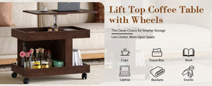 English Elm Small Rolling Coffee Table with Rotating Top Two Tier Shelf for Living Room Bedroom Walnut Brown W1445P513974