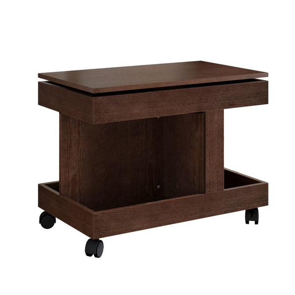 English Elm Small Rolling Coffee Table with Rotating Top Two Tier Shelf for Living Room Bedroom Walnut Brown W1445P513974