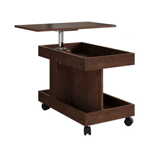 English Elm Small Rolling Coffee Table with Rotating Top Two Tier Shelf for Living Room Bedroom Walnut Brown W1445P513974