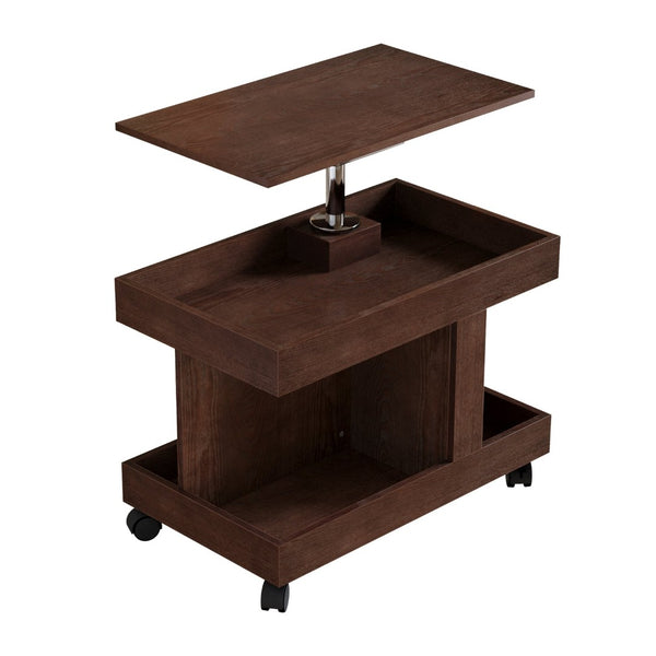 English Elm Small Rolling Coffee Table with Rotating Top Two Tier Shelf for Living Room Bedroom Walnut Brown W1445P513974