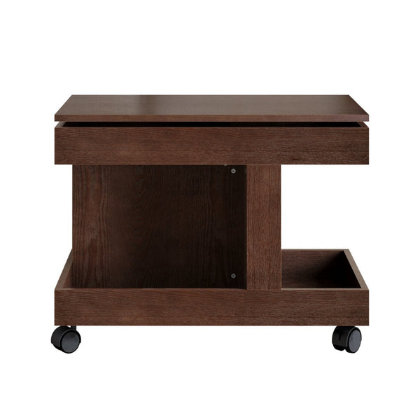English Elm Small Rolling Coffee Table with Rotating Top Two Tier Shelf for Living Room Bedroom Walnut Brown W1445P513974