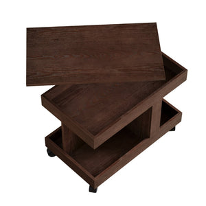 English Elm Small Rolling Coffee Table with Rotating Top Two Tier Shelf for Living Room Bedroom Walnut Brown W1445P513974