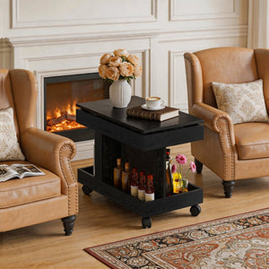 English Elm Small Rolling Coffee Table with Rotating Top Two Tier Shelf for Living Room Bedroom Black W1445P513975