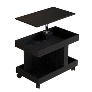 English Elm Small Rolling Coffee Table with Rotating Top Two Tier Shelf for Living Room Bedroom Black W1445P513975