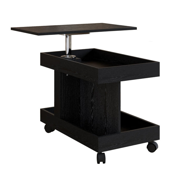 English Elm Small Rolling Coffee Table with Rotating Top Two Tier Shelf for Living Room Bedroom Black W1445P513975