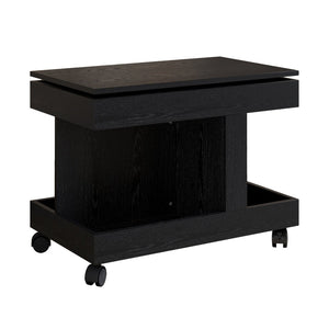 English Elm Small Rolling Coffee Table with Rotating Top Two Tier Shelf for Living Room Bedroom Black W1445P513975