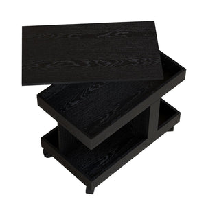 English Elm Small Rolling Coffee Table with Rotating Top Two Tier Shelf for Living Room Bedroom Black W1445P513975
