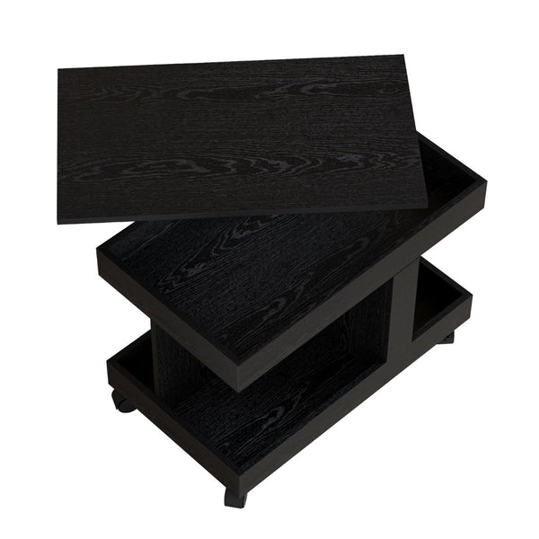 English Elm Small Rolling Coffee Table with Rotating Top Two Tier Shelf for Living Room Bedroom Black W1445P513975