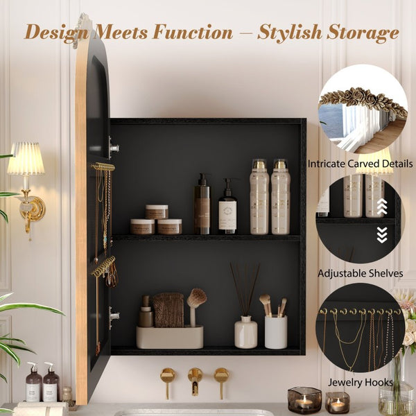 English Elm Farmhouse Solid Wood Console with Carved Doors Brass Pulls and Cabriole Legs Antique Gold, Black 35.82 L x 4.33 W x 23.62 H W1445P531597