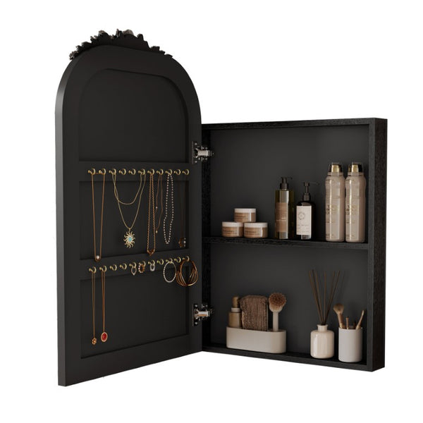 English Elm Vintage Carved Arch Medicine Cabinet with Mirror Solid Wood Farmhouse Bathroom Storage W1445P531601