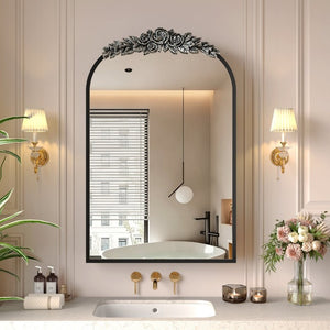 English Elm Vintage Carved Arch Medicine Cabinet with Mirror Solid Wood Farmhouse Bathroom Storage W1445P531601