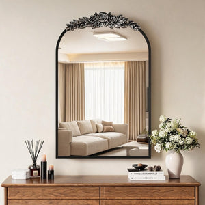English Elm Vintage Carved Arch Medicine Cabinet with Mirror Solid Wood Farmhouse Bathroom Storage W1445P531601
