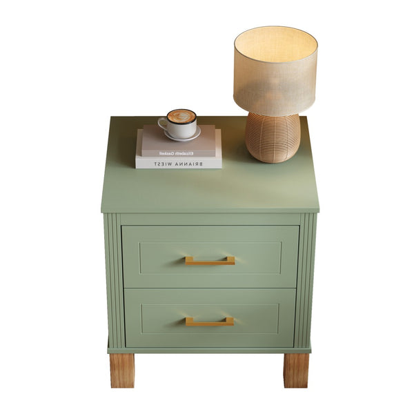 English Elm 2 Drawer Nightstand Fluted Mdf Body Solid Wood Legs Sleek Metal Handles Compact Bedside Storage Sage Green W1445P533869