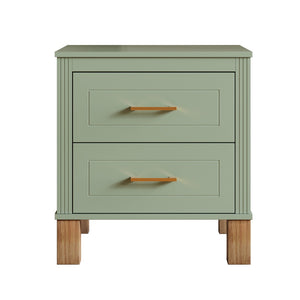 English Elm 2 Drawer Nightstand Fluted Mdf Body Solid Wood Legs Sleek Metal Handles Compact Bedside Storage Sage Green W1445P533869
