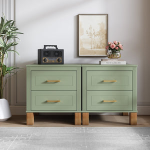 English Elm 2 Drawer Nightstand Fluted Mdf Body Solid Wood Legs Sleek Metal Handles Compact Bedside Storage Sage Green W1445P533869