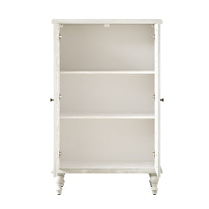 English Elm 47 Inch Tall Farmhouse Accent Cabinet Floral Carved Doors White Finish Turned Legs W1445P537136
