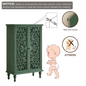 English Elm Tall Farmhouse Accent Cabinet Floral Carved Doors Adjustable Shelves Entryway Storage W1445P537137