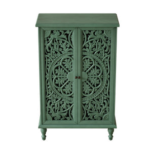 English Elm Tall Farmhouse Accent Cabinet Floral Carved Doors Adjustable Shelves Entryway Storage W1445P537137