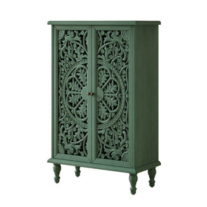 English Elm Tall Farmhouse Accent Cabinet Floral Carved Doors Adjustable Shelves Entryway Storage W1445P537137