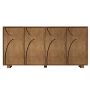 English Elm 63 Inch Wood Veneer Credenza with Carved Relief Doors and Adjustable Shelves for Dining Rooms Antique Brown W1445P547816