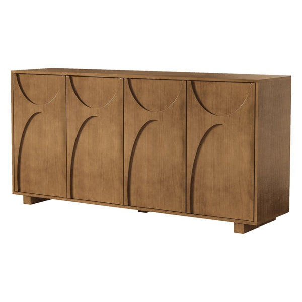 English Elm 63 Inch Wood Veneer Credenza with Carved Relief Doors and Adjustable Shelves for Dining Rooms Antique Brown W1445P547816