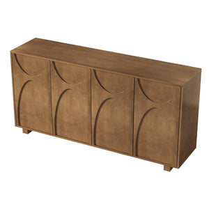 English Elm 63 Inch Wood Veneer Credenza with Carved Relief Doors and Adjustable Shelves for Dining Rooms Antique Brown W1445P547816