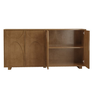 English Elm 63 Inch Wood Veneer Credenza with Carved Relief Doors and Adjustable Shelves for Dining Rooms Antique Brown W1445P547816