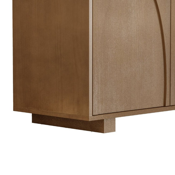 English Elm 63 Inch Wood Veneer Credenza with Carved Relief Doors and Adjustable Shelves for Dining Rooms Antique Brown W1445P547816