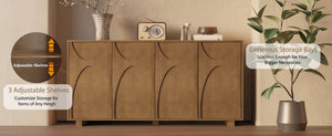 English Elm 63 Inch Wood Veneer Credenza with Carved Relief Doors and Adjustable Shelves for Dining Rooms Antique Brown W1445P547816