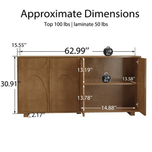 English Elm 63 Inch Wood Veneer Credenza with Carved Relief Doors and Adjustable Shelves for Dining Rooms Antique Brown W1445P547816