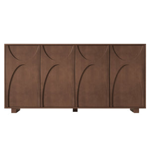 English Elm 63 Inch Wood Veneer Credenza with Carved Relief Doors and Adjustable Shelves for Dining Rooms Antique Walnut W1445P547817