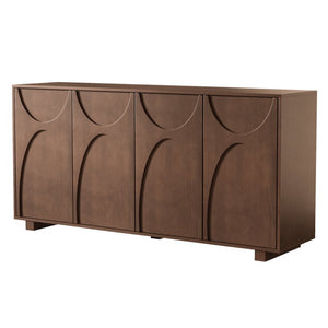 English Elm 63 Inch Wood Veneer Credenza with Carved Relief Doors and Adjustable Shelves for Dining Rooms Antique Walnut W1445P547817
