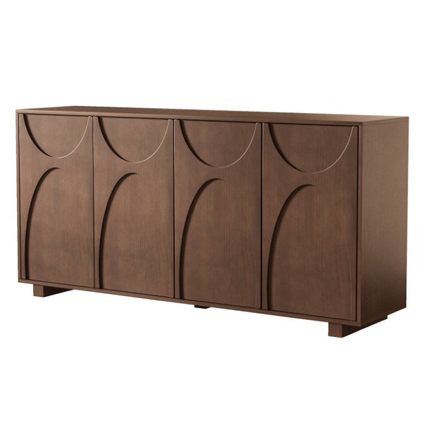 English Elm 63 Inch Wood Veneer Credenza with Carved Relief Doors and Adjustable Shelves for Dining Rooms Antique Walnut W1445P547817