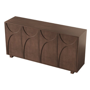 English Elm 63 Inch Wood Veneer Credenza with Carved Relief Doors and Adjustable Shelves for Dining Rooms Antique Walnut W1445P547817