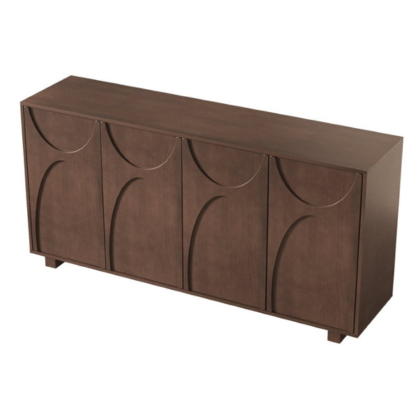 English Elm 63 Inch Wood Veneer Credenza with Carved Relief Doors and Adjustable Shelves for Dining Rooms Antique Walnut W1445P547817