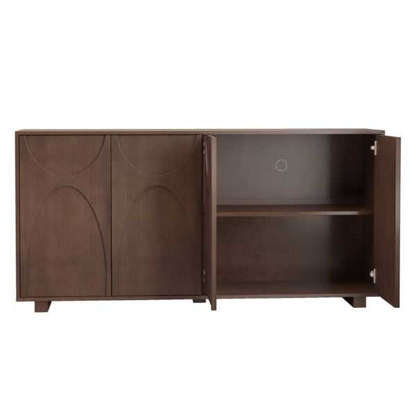 English Elm 63 Inch Wood Veneer Credenza with Carved Relief Doors and Adjustable Shelves for Dining Rooms Antique Walnut W1445P547817