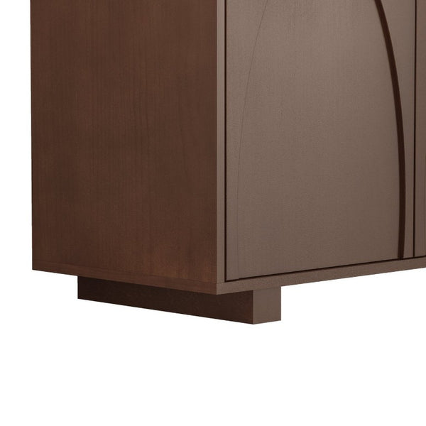 English Elm 63 Inch Wood Veneer Credenza with Carved Relief Doors and Adjustable Shelves for Dining Rooms Antique Walnut W1445P547817