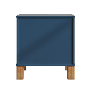 English Elm 2 Drawer Nightstand Fluted MDF Body Solid Wood Legs Sleek Metal Pulls Bedside Storage Navy Blue W1445P586097