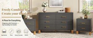 English Elm 2 Drawer Nightstand Fluted MDF Body Solid Wood Legs Sleek Metal Pulls Bedside Storage Matte Gray W1445P586098