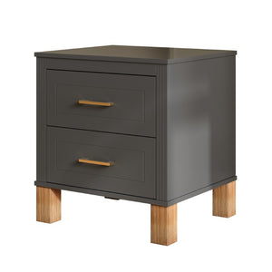 English Elm 2 Drawer Nightstand Fluted MDF Body Solid Wood Legs Sleek Metal Pulls Bedside Storage Matte Gray W1445P586098