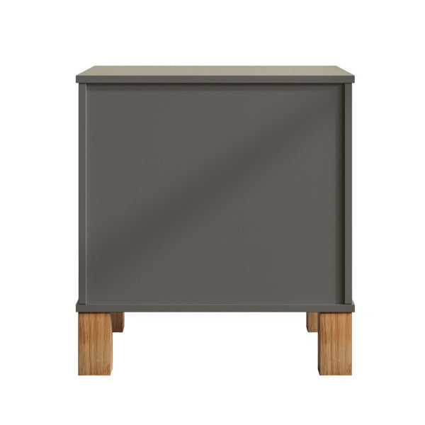 English Elm 2 Drawer Nightstand Fluted MDF Body Solid Wood Legs Sleek Metal Pulls Bedside Storage Matte Gray W1445P586098
