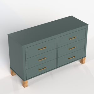 English Elm 6-drawer Double Dresser Solid Wood Legs Mid-century Modern Blue Bedroom Storage Chest W1445S00004