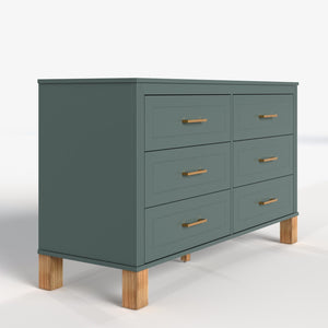 English Elm 6-drawer Double Dresser Solid Wood Legs Mid-century Modern Blue Bedroom Storage Chest W1445S00004