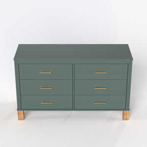 English Elm 6-drawer Double Dresser Solid Wood Legs Mid-century Modern Blue Bedroom Storage Chest W1445S00004