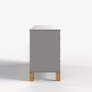 English Elm 6-Drawer Mid-Century Dresser with Solid Wood Legs Gray Finish and Metal Handles W1445S00008