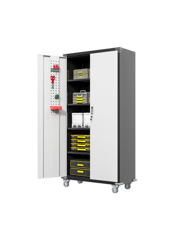 English Elm Garage Steel Cabinet on Wheels with Locking Doors and Four Adjustable Interior Shelves W1505S00003