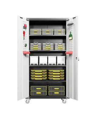 English Elm Garage Steel Cabinet on Wheels with Locking Doors and Four Adjustable Interior Shelves W1505S00003